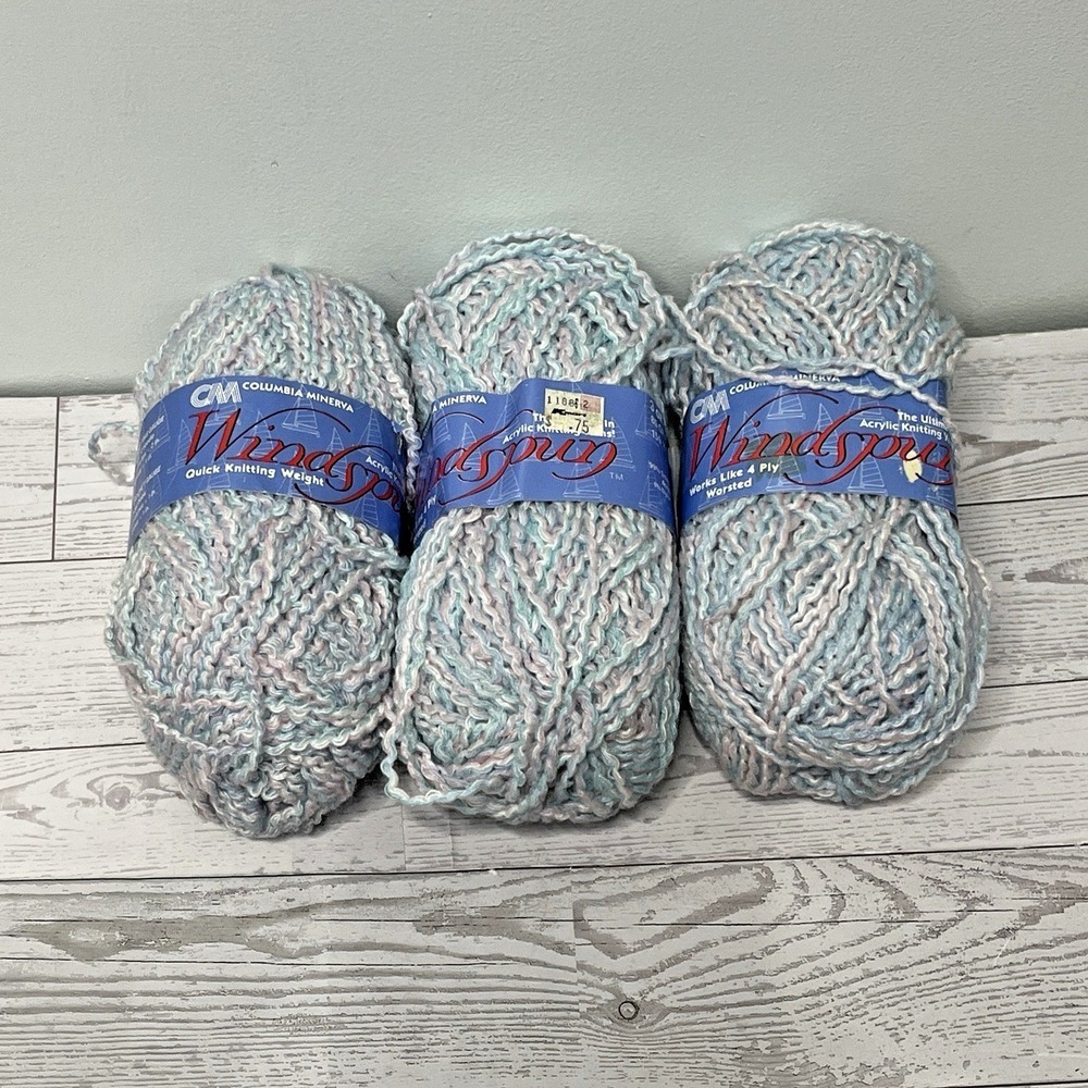 Columbia Minerva Windspun Yarn Garden 1605 Pastel Blue Pink White 3 Skeins